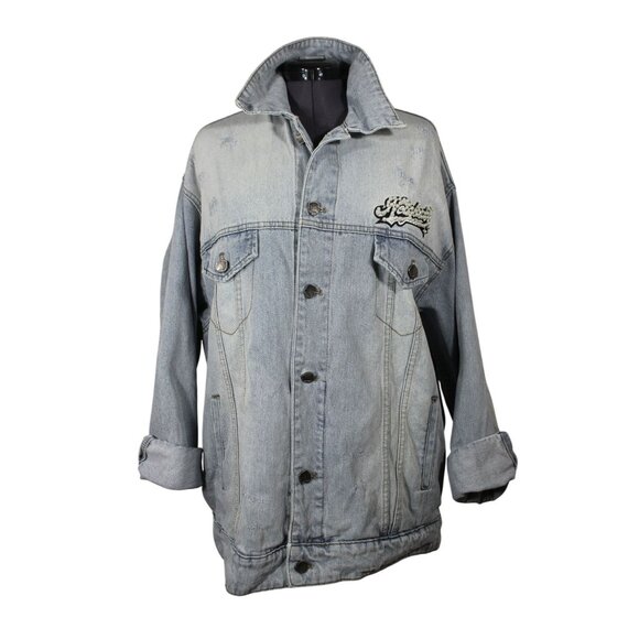 Neigbor'l‎ unisex stone washed embellished oversized distressed denim jacket L - Picture 1 of 16